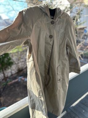 Vintage British Mist Light Tan Hooded Trench Coat